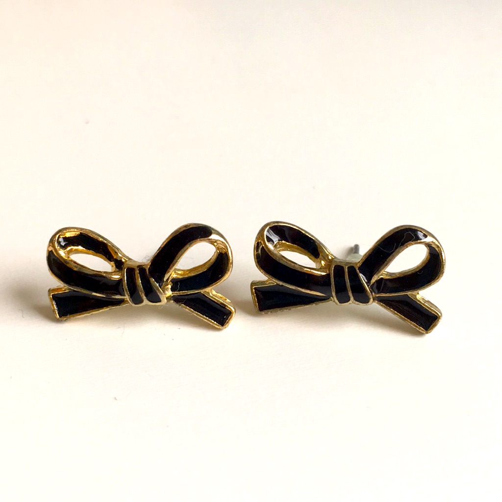 Gold And Black Bow Earrings 6$
